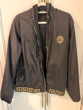 Versace Black & Gold Hooded Windbreaker Jacket